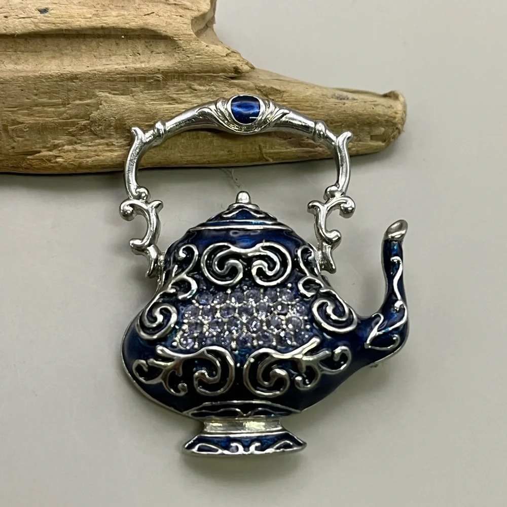 Vintage Purple and Silver Teapot Brooch
